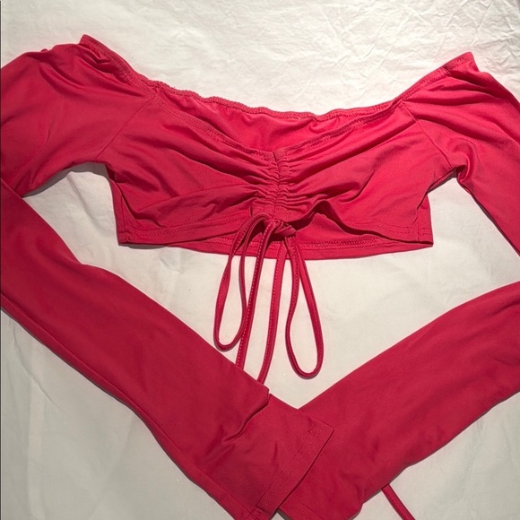 Hot Pink Off-Shoulder Crop Top - Picture 2 of 5